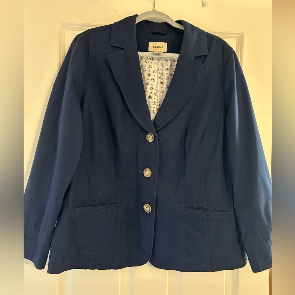 Vintage LL Bean Cotton Canvas Jacket Womens XL 18/20 Blue Lined Coat Blazer